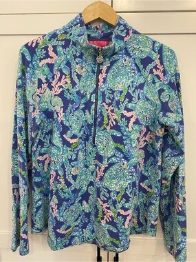 Lilly Pulitzer Skipper Popover Turtle Villa Zip Size XL Golf Resort Wear